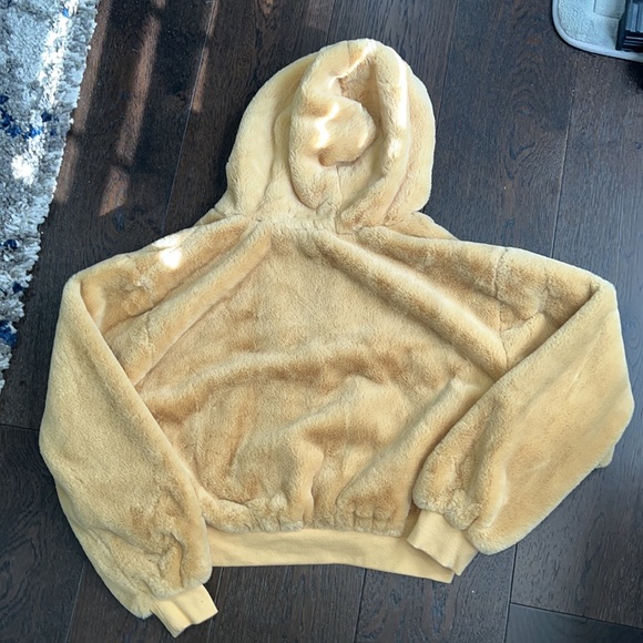NWT - Topshop Gold/Mustard Faux Fur Hoodie Zip Up Jacket M/L - Picture 2 of 5